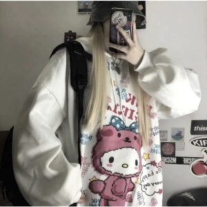 Kawaii Y2K Anime Hoodie - Unisex White Hooded Sweatshirt