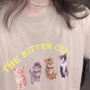 Kitten Club Graphic Tee - Y2K Clothing