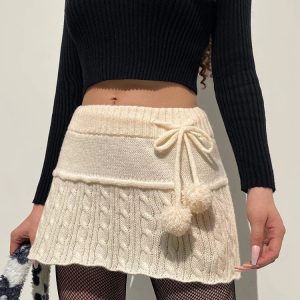 Knitted Low Waist Winter Skirt - Y2K Clothing