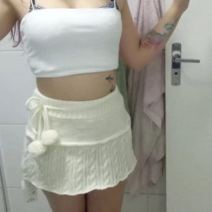 Knitted Low Waist Winter Skirt - Y2K Clothing