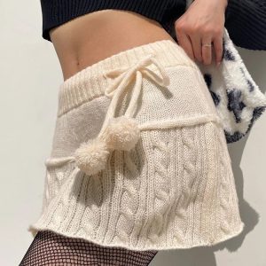 Knitted Low Waist Winter Skirt - Y2K Clothing