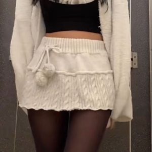 Knitted Low Waist Winter Skirt - Y2K Clothing