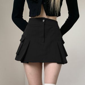 Korean Style High Waist A-line Denim Cargo Skirt