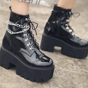 Lace Chunky Punk High Platform Ankle Boots