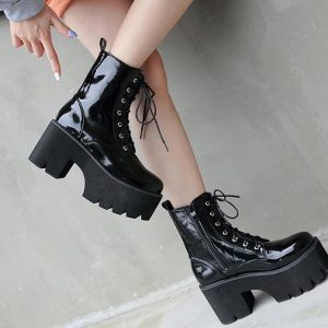 Lace Chunky Punk High Platform Ankle Boots