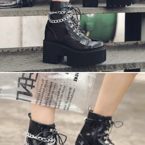 Lace Chunky Punk High Platform Ankle Boots