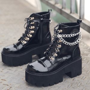 Lace Chunky Punk High Platform Ankle Boots