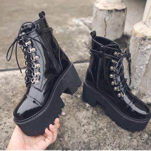 Lace Chunky Punk High Platform Ankle Boots