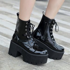 Lace Chunky Punk High Platform Ankle Boots