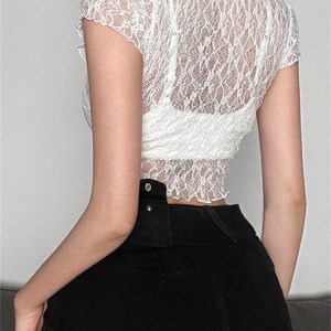 Lace Mesh Crop Top - Sexy See-Through Y2K Streetwear