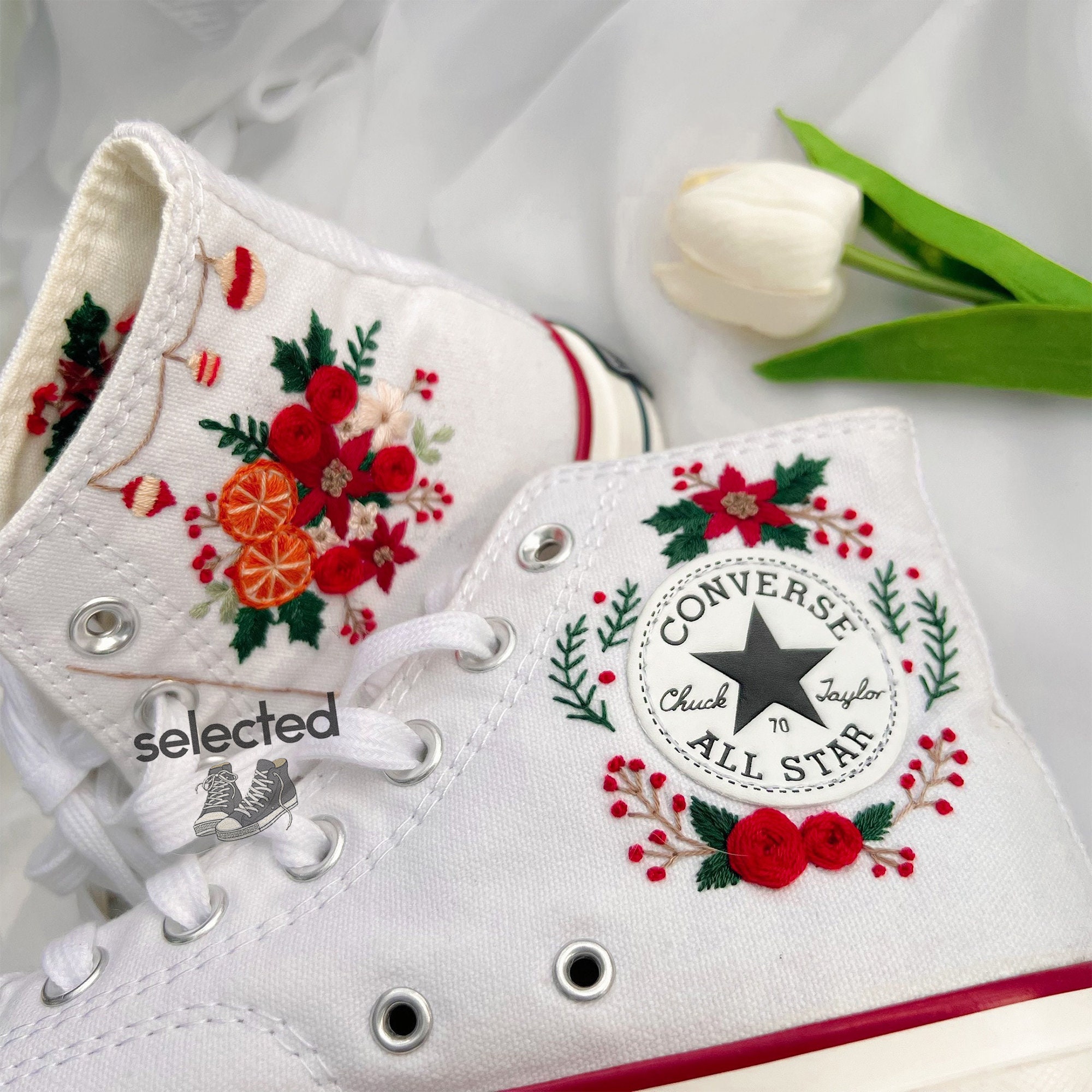 Laurel Wreath Embroidered Converse - Floral Embroidery Sneakers