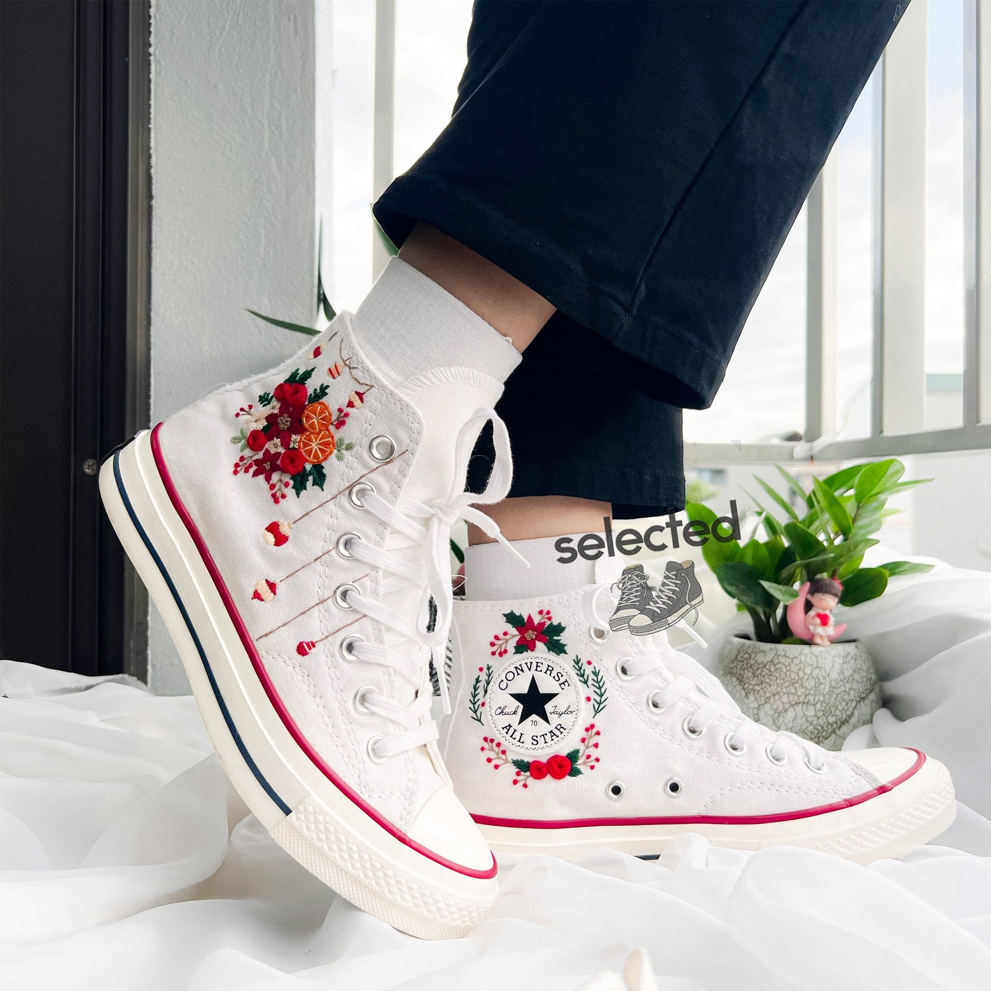 Laurel Wreath Embroidered Converse - Floral Embroidery Sneakers