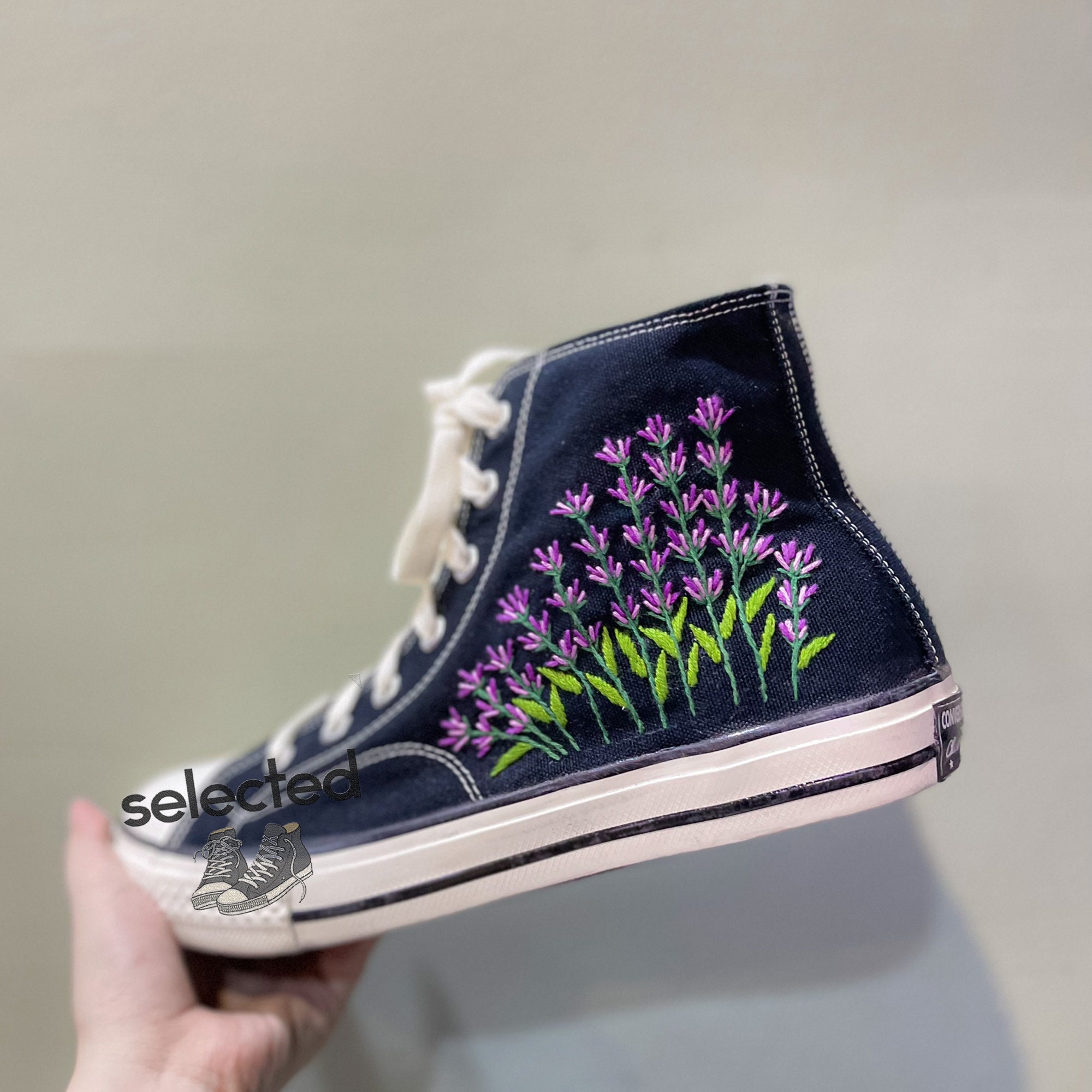 Lavender Embroidered Converse - Y2K Clothing Fashion