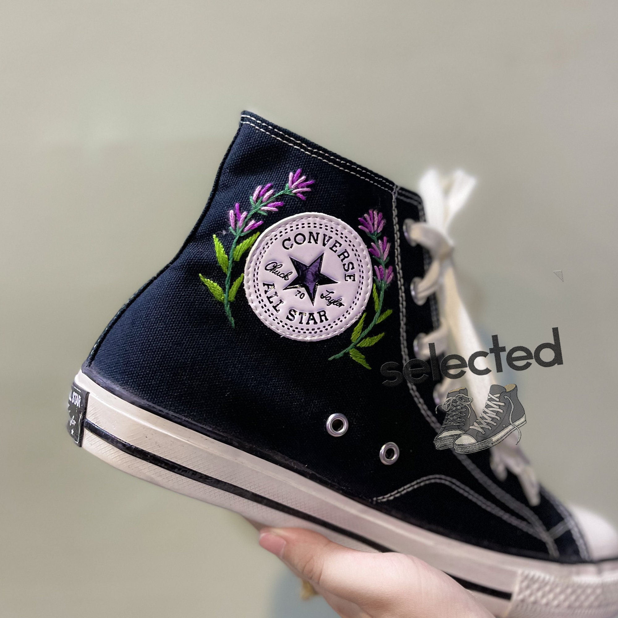 Lavender Embroidered Converse - Y2K Clothing Fashion