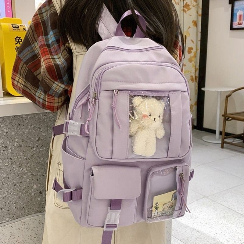Lilac Kawaii Harajuku Backpack - Cute Schoolgirl Bag, Waterproof & Soft