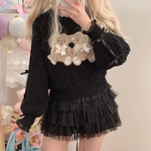 Lolita Embroidered Bear Knitted Pullover Sweater