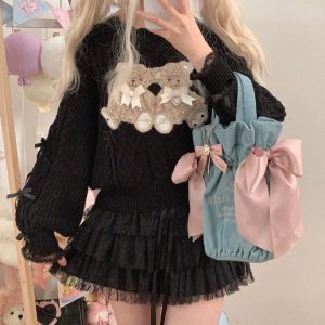 Lolita Embroidered Bear Knitted Pullover Sweater