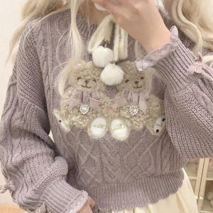 Lolita Embroidered Bear Knitted Pullover Sweater