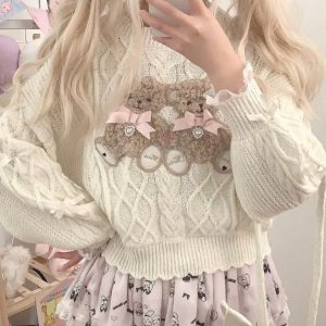 Lolita Embroidered Bear Knitted Pullover Sweater