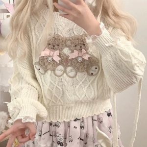 Lolita Embroidered Bear Knitted Pullover Sweater