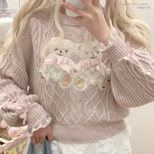 Lolita Embroidered Bear Knitted Pullover Sweater