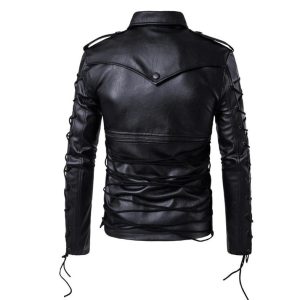 Men's Vegan Leather Biker Jacket with Adjustable Arm Lacing