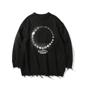 Moon Circle Graffiti Hand-Painted Women's Sweatshirt