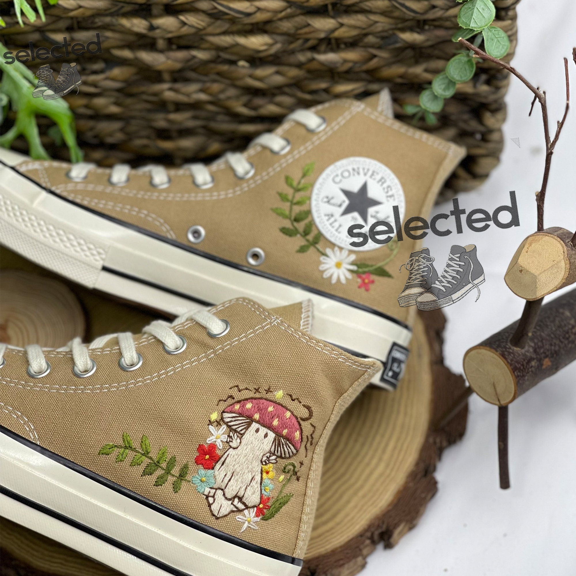 Mushroom and Flower Converse Shoes