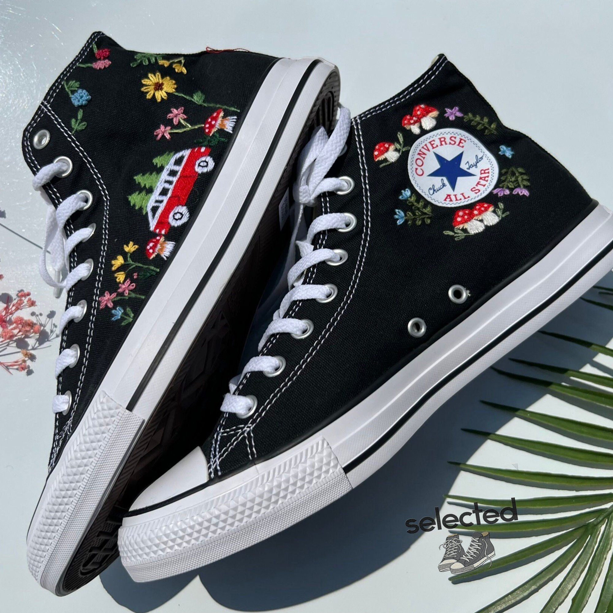 Mushroom and Flower Garden Print High Top Converse Sneakers