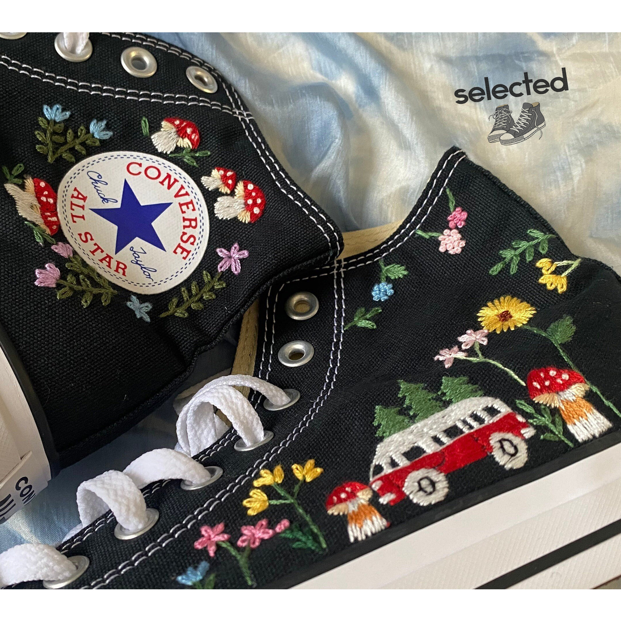 Mushroom and Flower Garden Print High Top Converse Sneakers