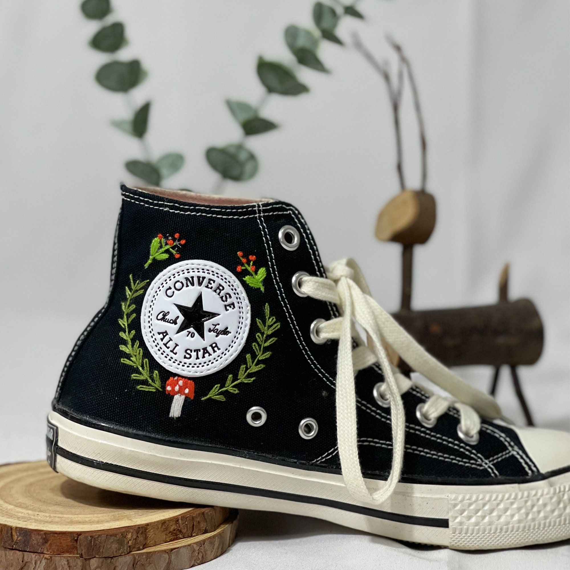 Mushroom Floral Embroidery Converse Shoes