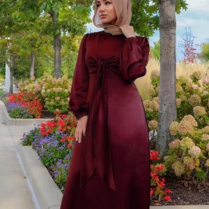 Muslim Women's Satin Kaftan Abaya Dress - Y2K Clothing