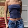 Navy Blue Bandeau Tube Top - Y2K Clothing Fashion