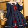 Navy Lolita Dress with Bowknot - Y2K Fashion