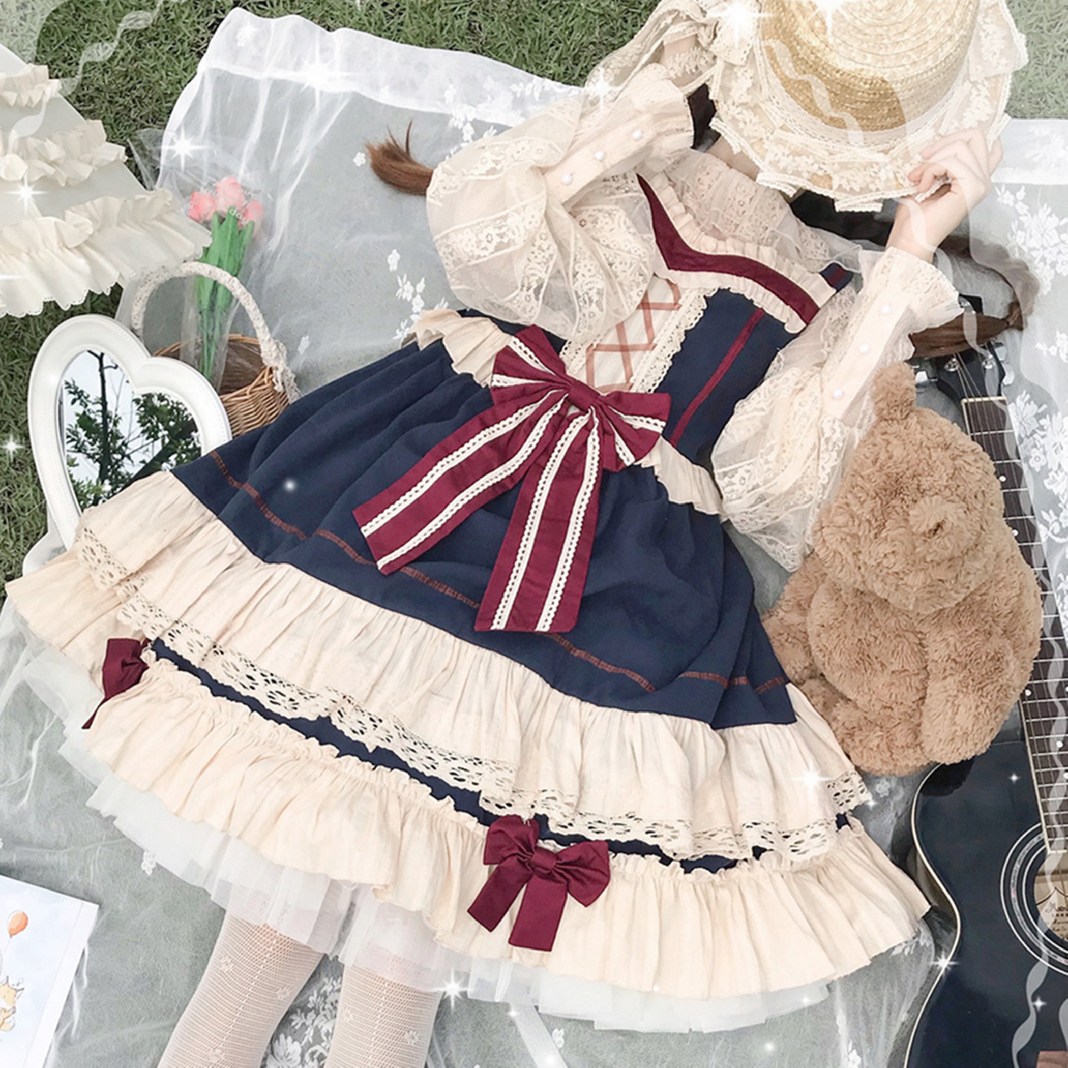 Navy Ruffle Lace Princess Party Lolita JSK Dress