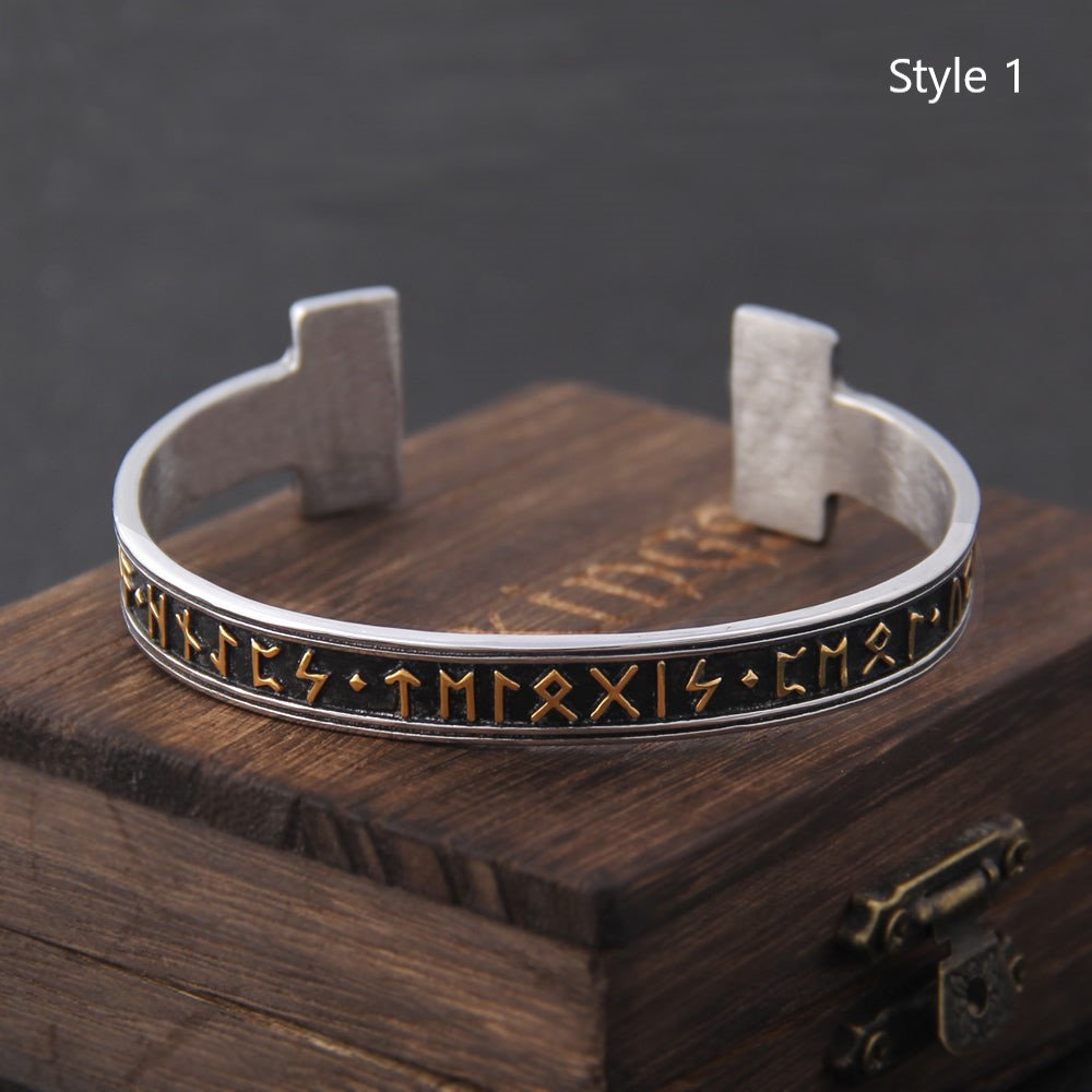 Nordic Rune Bangle - Stainless Steel Gothic Bracelet (Y2K Clothing)