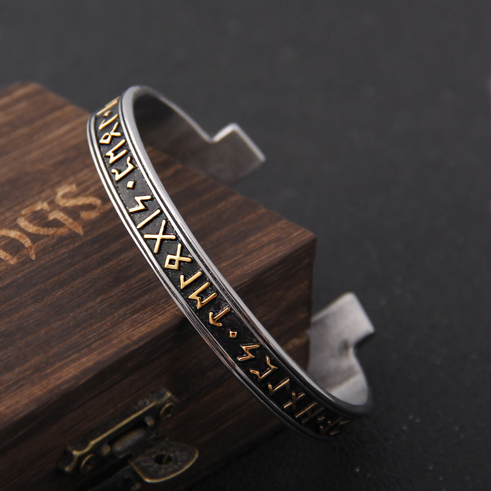 Nordic Rune Bangle - Stainless Steel Gothic Bracelet (Y2K Clothing)