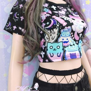 Pastel Goth Spooky Kawaii Cotton Crop Top