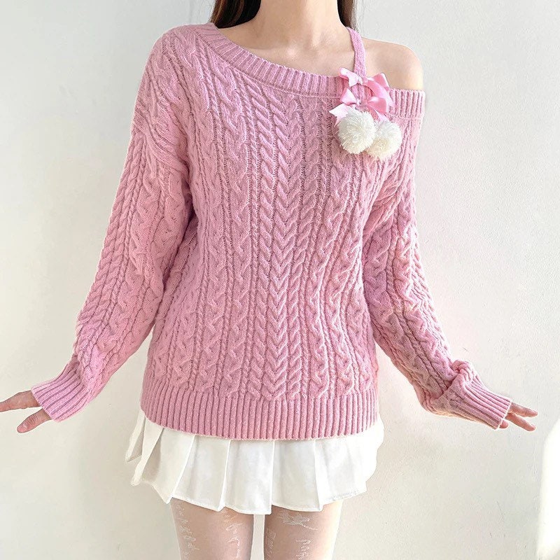 Pastel Pink Knitted Coquette Bow Sweater