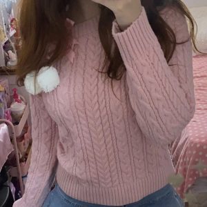 Pastel Pink Knitted Coquette Bow Sweater