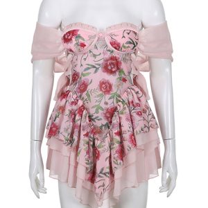 Pink Aesthetic Ruffle Tulle Mini Dress - Y2K Clothing