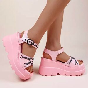 Pink Gothic Wicca Chunky Platform Sandals