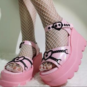 Pink Gothic Wicca Chunky Platform Sandals