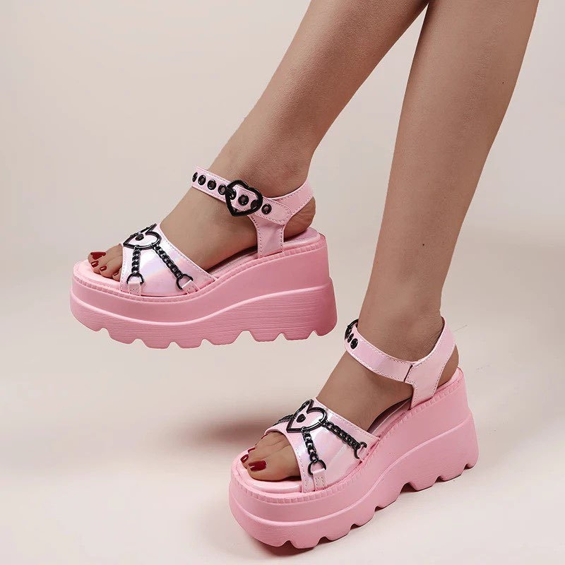 Pink Gothic Wicca Chunky Platform Sandals