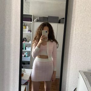 Pink Knit Gingham Skirt Set - Y2K Clothing