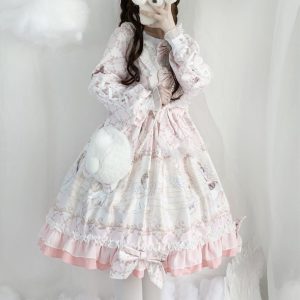 Pink Lolita Lace Babydoll Prom Costume Dress