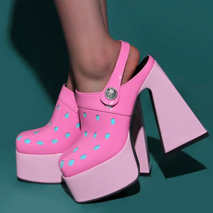 Pink Rave Cro Slippers - Unisex Platform Vintage Costume Party Shoes