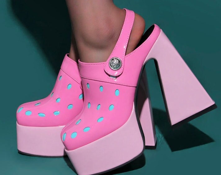Pink Rave Cro Slippers - Unisex Platform Vintage Costume Party Shoes