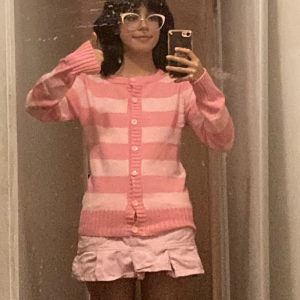 Pink Striped Button Down Jumper - Y2K Clothing