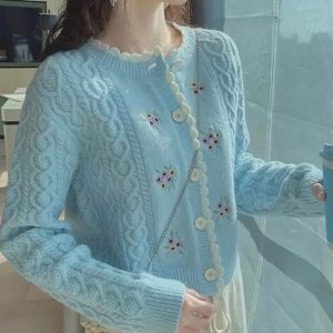 Preppy Floral Embroidery Knitted Sweater